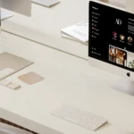 Close-up of Caesarstone Fresh Concrete office desk