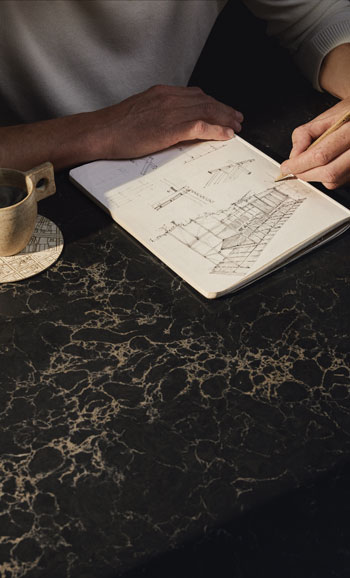 Close-up of Caesarstone Vanilla Noir worktops