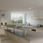 Transitional L-Shape kitchen with island in Caesarstone 6270 Atlantic Salt | 1970