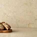 Close up of Caesarstone 5212 Taj Royale quartz kitchen worktop