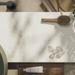 Caesarstone Solenna mineral vanity surface in a modern bathroom project moodboard