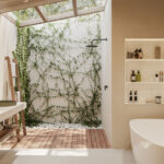 Modern bathroom with Caesarstone Solenna bathroom vanity surfaces