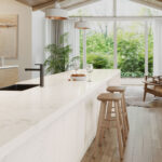 Open Plan Kitchen with Caesarstone 5113 Solenna kitchen worktops and island