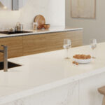 Kitchen island with Caesarstone Solenna Mineral kitchen worktops and kitchen island