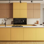 Caesarstone Dreamy Carrara mineral worktops in a yellow kitchen