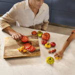 5140 Dreamy Carrara in a family kitchen with a father and daughter