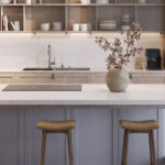 Close-up of a Caesarstone Dreamy Carrara kitchen worktop