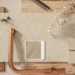 Caesarstone Marenstone Beige Porcelain Worktop in a Kitchen Moodboard