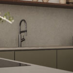 Close-up of Caesarstone Auralux Grey Porcelain Worktop and Splashback in a Modern Kitchen