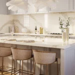 5116 Calacatta Nectar kitchen island in a transitional kitchen