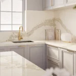 Close-up of 5116 Calacatta Nectar kitchen worktop in a transitional kitchen